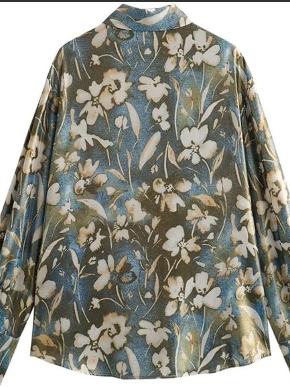 💛 Zara Feathers Button-Up Blouse in Blue and Cream